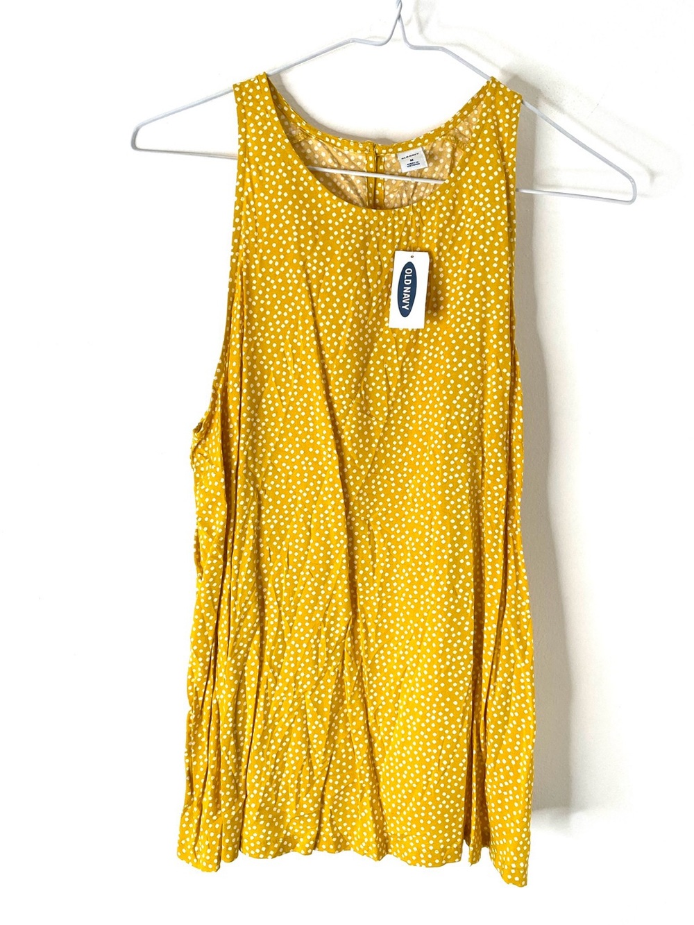 Old Navy NWT Mustard Yellow White Dot Printed High Neck Swing Tank Top